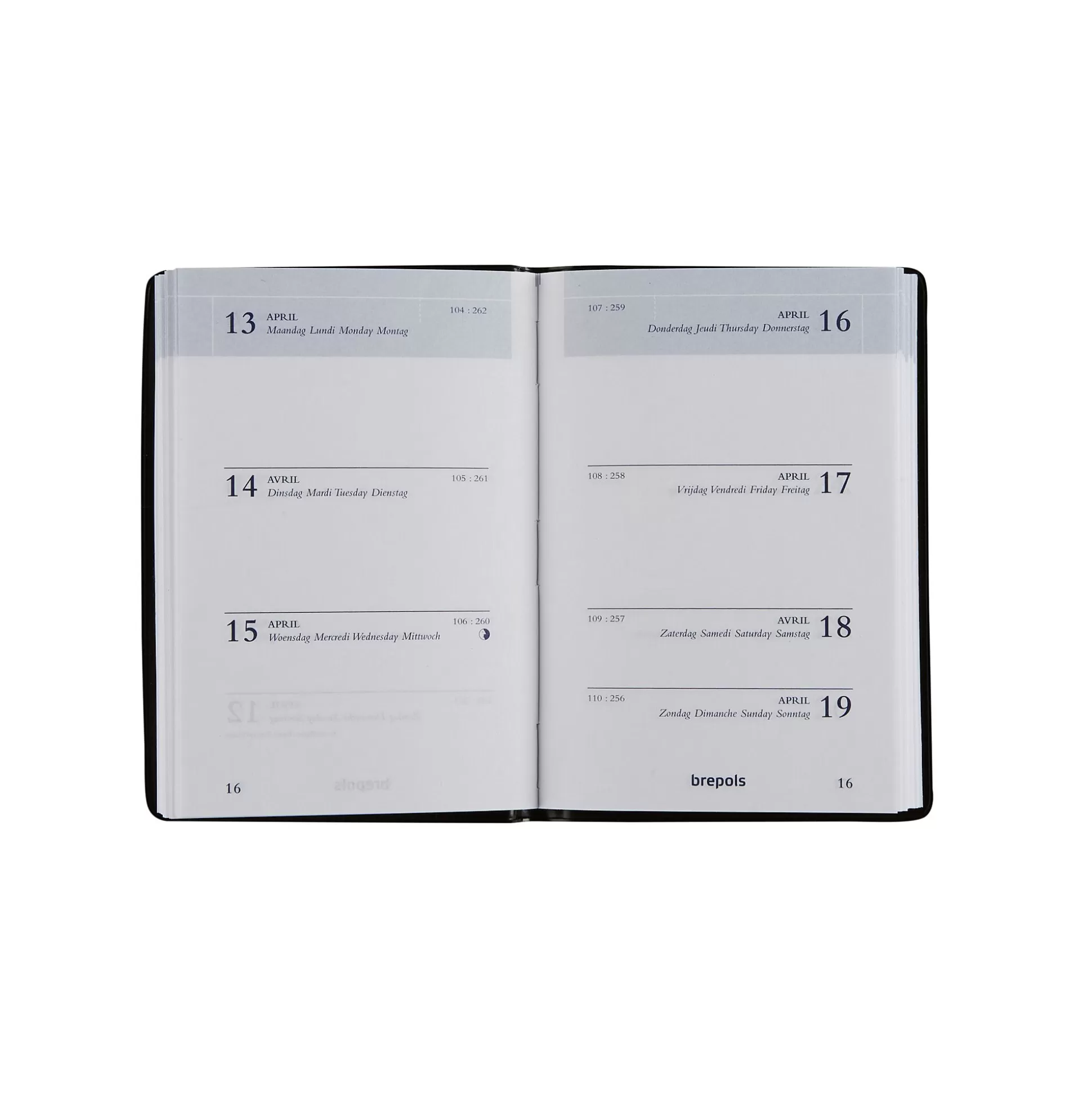 BREPOLS Agenda's-Agenda 7,1X10,2Cm 1 Week Op 2 Pagina's 4 Talen Armada Seta Zwart