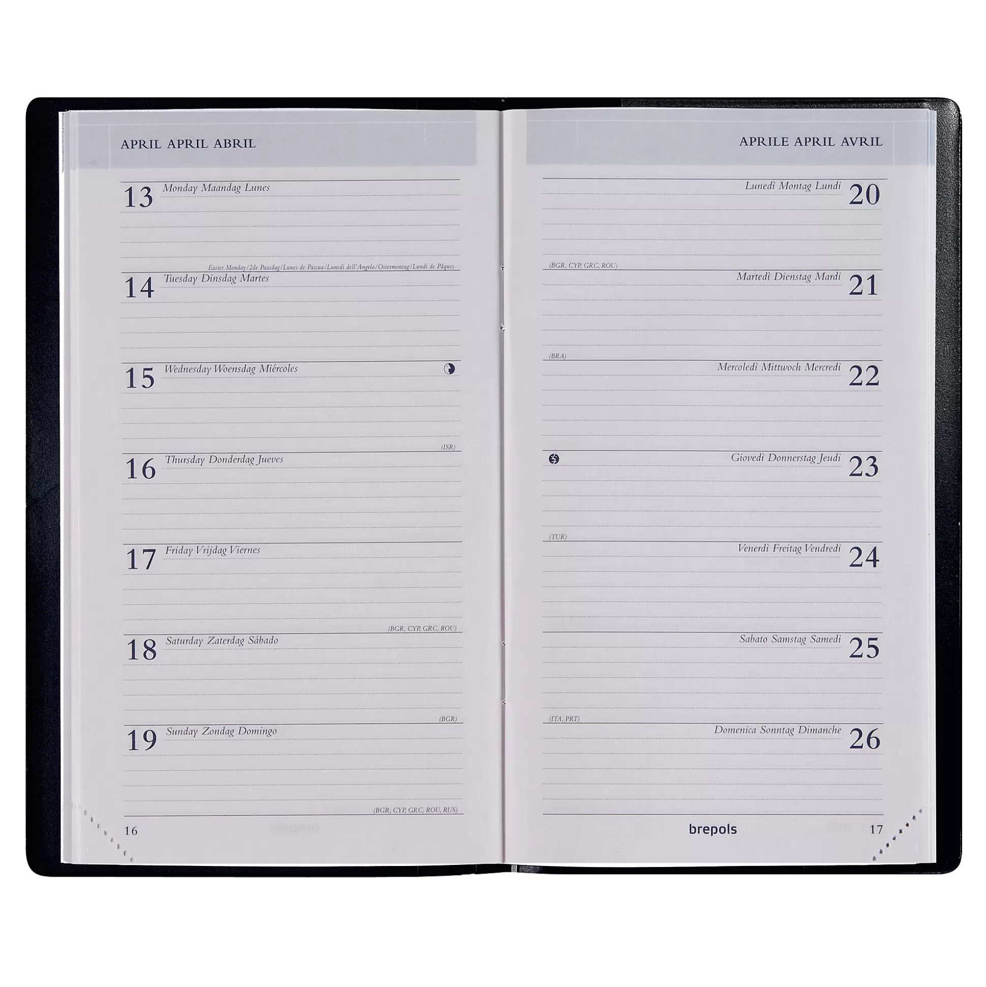 BREPOLS Agenda's-Agenda 9,2X16Cm 1 Week Per Pagina 6 Talen Breplan Genova Zwart