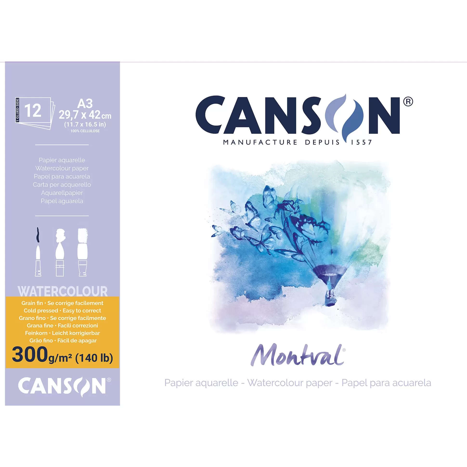 CANSON Tekenpapier-Album Gelijmd Montval 12 Vellen Natuurwit 300G/M A3 - Fijne Korrel