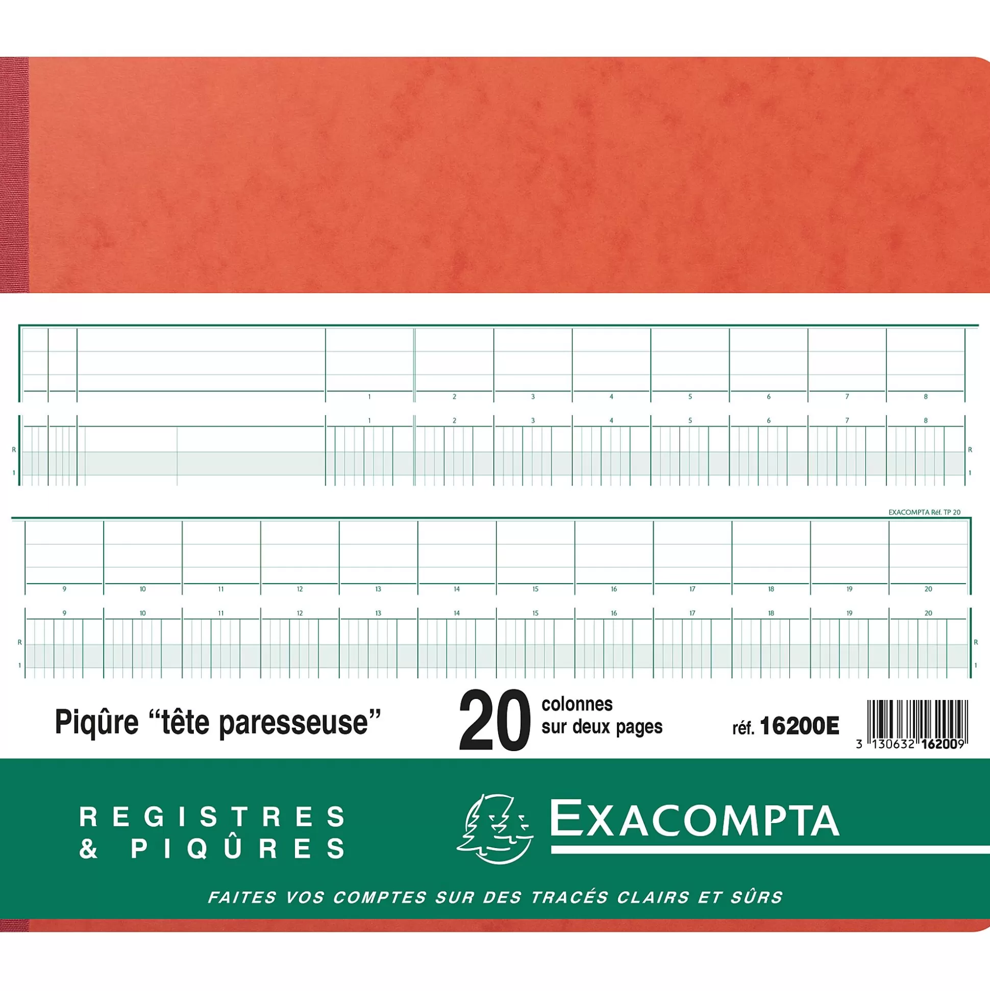 EXACOMPTA Speciaal Papier & Schrijfboeken-Register 20 Kolommen Per 2 Pagina's Met Uitgesneden Hoofding 28 Lijnen 80 Bladen 32X27Cm