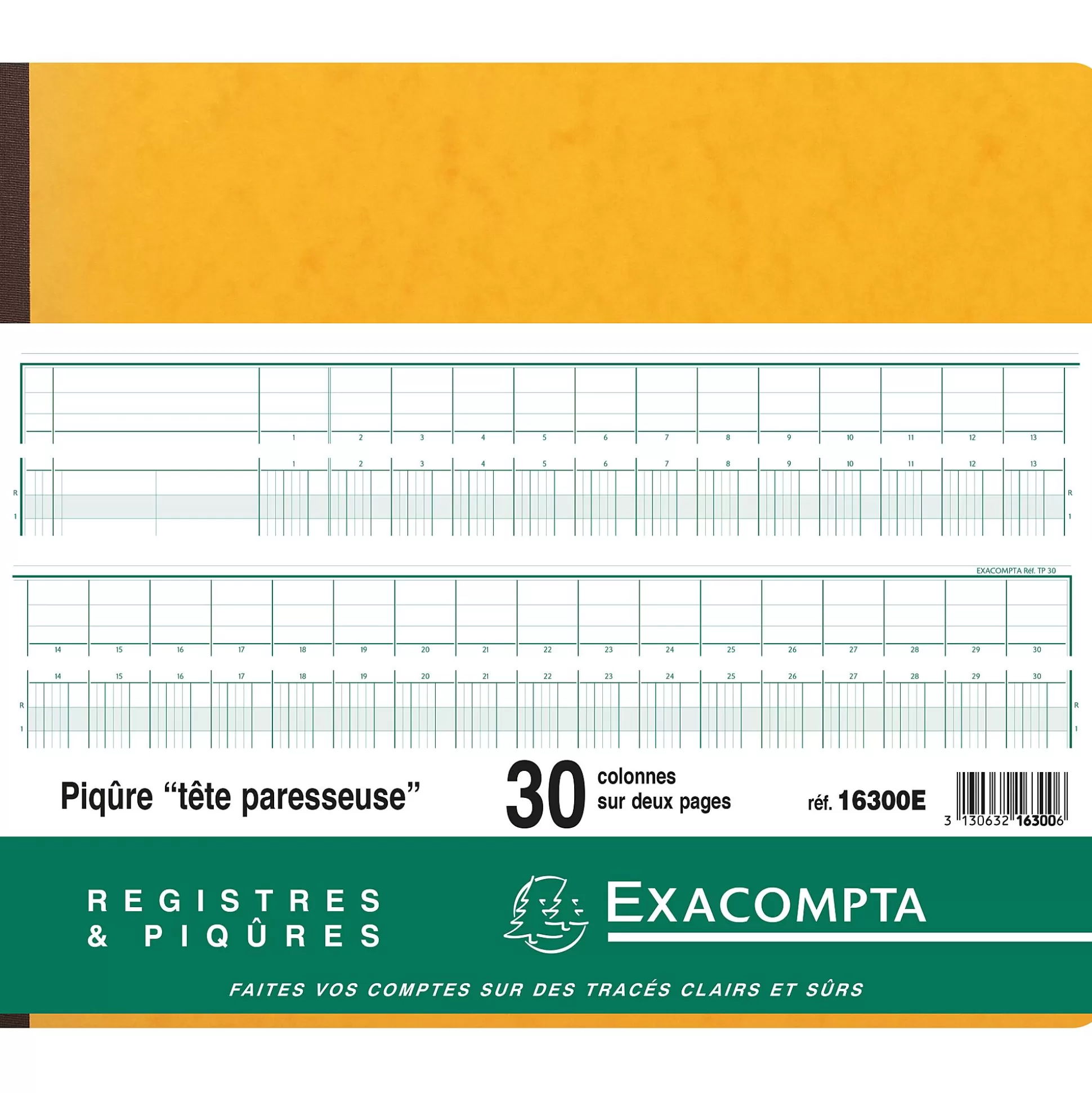 EXACOMPTA Speciaal Papier & Schrijfboeken-Register 30 Kolommen Per 2 Pagina's Met Uitgesneden Hoofding 31 Lijnen 80 Bladen 32X27Cm