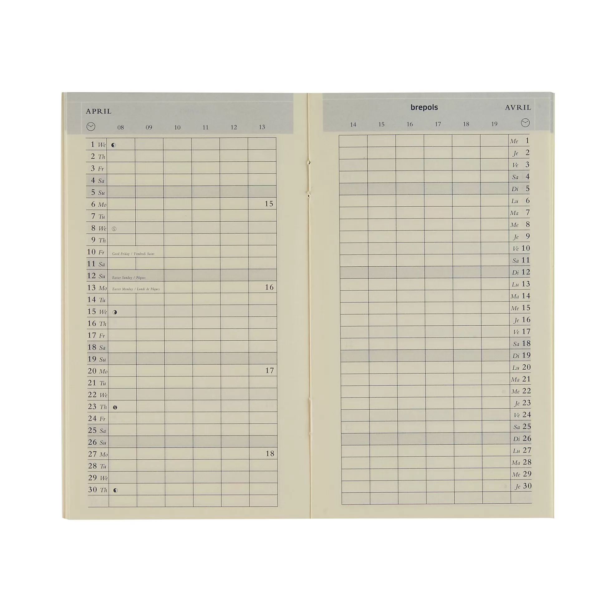 BREPOLS Agenda's-Vulling Agenda 9,2X15,8Cm 1 Maand Per Pagina 2 Talen Cr Me Plan-O-Rama