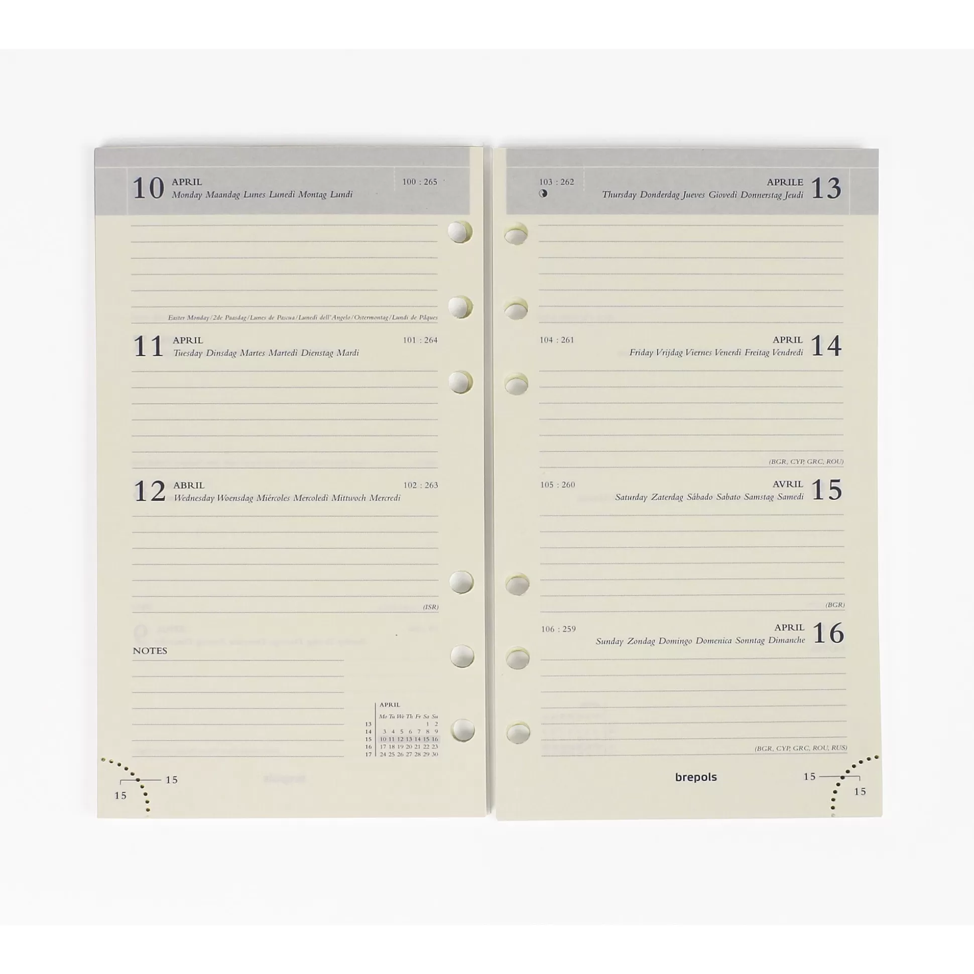 BREPOLS Planners & Lijstjes-Vulling Agenda 9,5X17Cm 1 Week Op 2 Pagina's 6 Talen Calendarium Ivoor Brefax 17